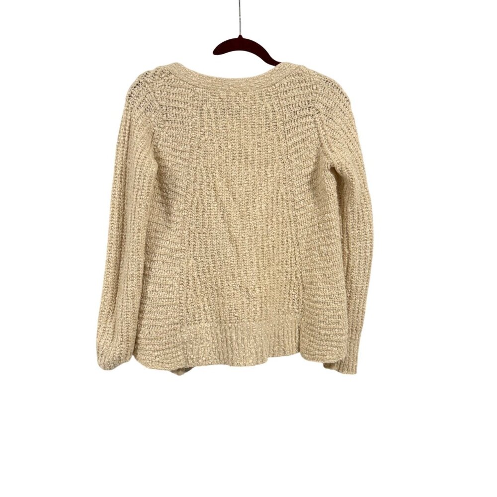 Anthropologie Moth Cream Marled Knit V-Neck Sweater with Side Zipper Size S - Picture 5 of 7